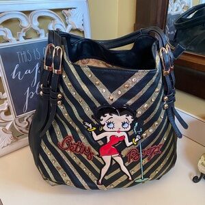Betty Boop Black and Gold Hobo Bag